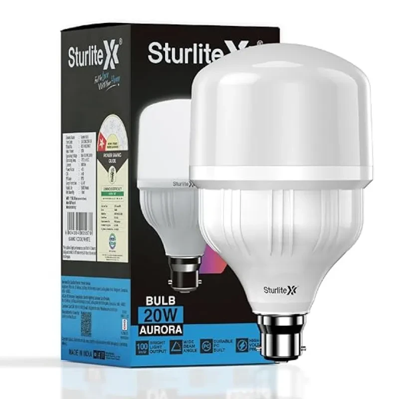 Sturlite Aurora 20W LED Bulb| 100 lm - W Bright Light Ouput| Durable PC Built| High Voltage Protection| 15000Hr Rated Life| BIS and BEE Approved| B22 Base Lighting For Indoor & Outdoor- (Pack of 1)