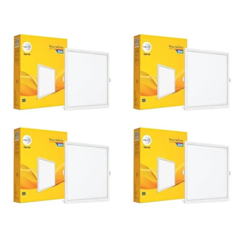 wipro Polycarbonate Garnet 15W Square Led Wave Infinity Panel|Warm White Light (2700K)|Rimless Panel with Ultra-Slim Design|Recessed Down Light for False Ceiling|Pop Cutout-150X150Mm|Pack of 4