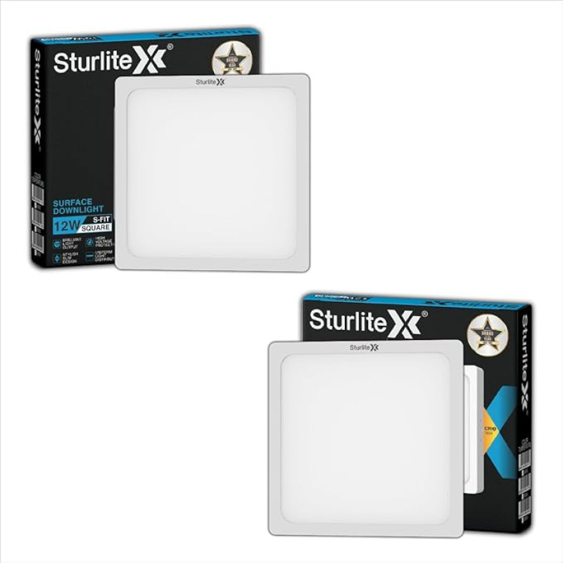 Sturlite S-FIT 12W Square LED Surface Light| 6500k Cool White Color Temperature| 960 Lumens with CRI Tech for Accurate Color Representation - (Pack of 2)