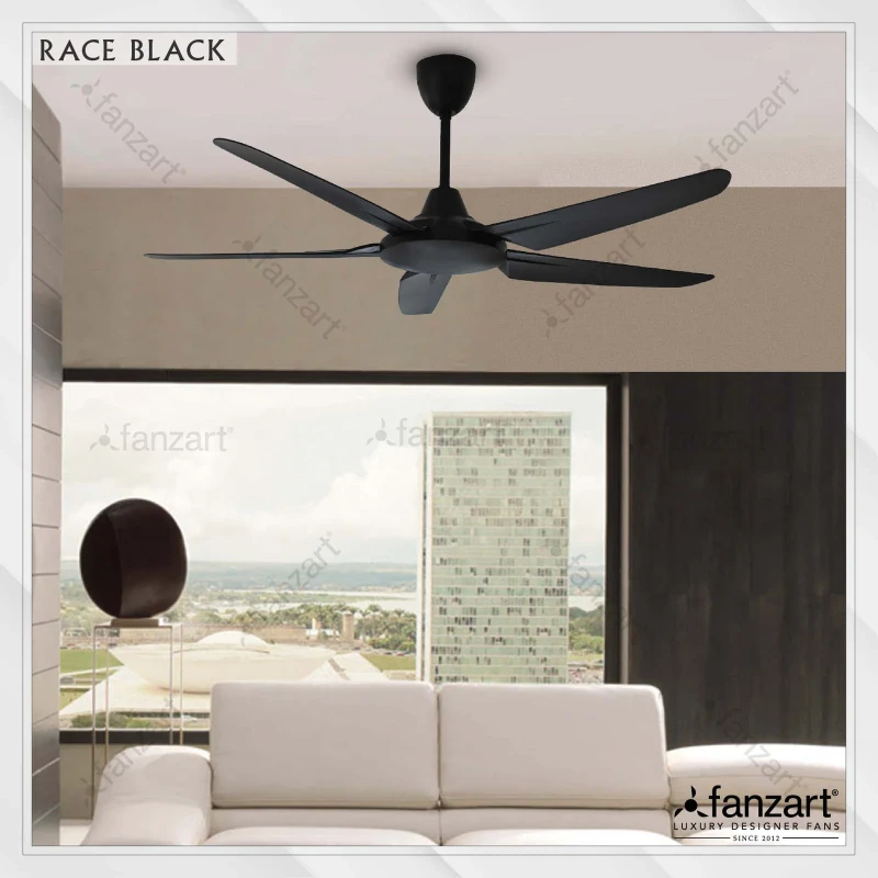 Fanzart Race Black (DC)- 52″ Modern fan with 5 x Matte Black ABS blades, Summer-Winter feature and with Remote Control Integration