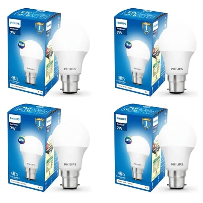 Philips Ace Saver Base B22 7-Watt LED Lamp (Pack of 4, White)