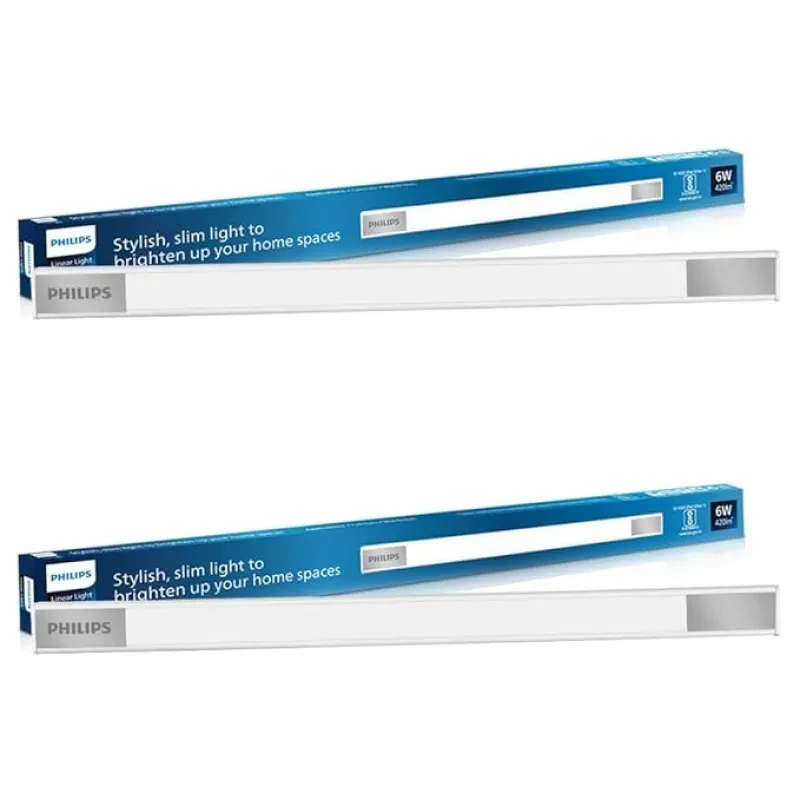 PHILIPS Space Glow 1ft LED Linear Cabinet Light | 6-watt LED Under Cabinet Wardrobe and Kitchen Light, Warm White, Pack of 2