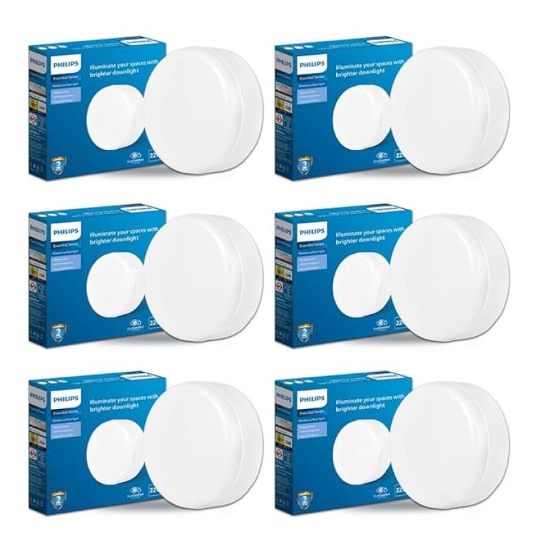 PHILIPS Rimless Full Glow 22-watt Round LED Surface Downlighter | Surface LED Downlight for Ceiling | LED Ceiling Light for Home & Hall | Cool Day Light | Pack of 6