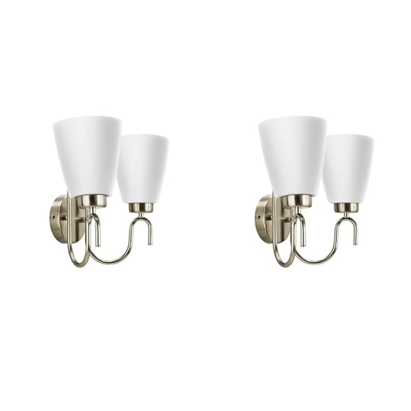 wipro BeuHome Double Wall Light BW01 | Premium Indoor Decorative Light with Contemporary Sleek Design | Antique Surface Mounted Classic Wall Light for Bedroom, Living Room | B22 (2H, Matte Nickel)