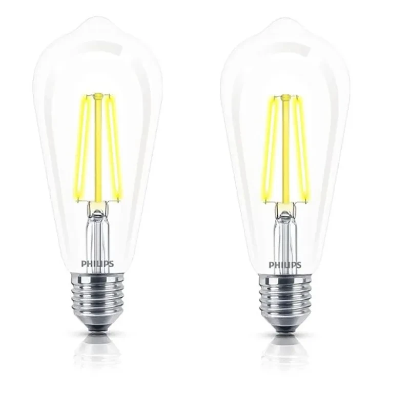 PHILIPS 4-watt E27 ST64 LED Glass Filament Bulb | Decorative LED Bulb for Home Decoration | Warm White - Golden Yellow, Pack of 2