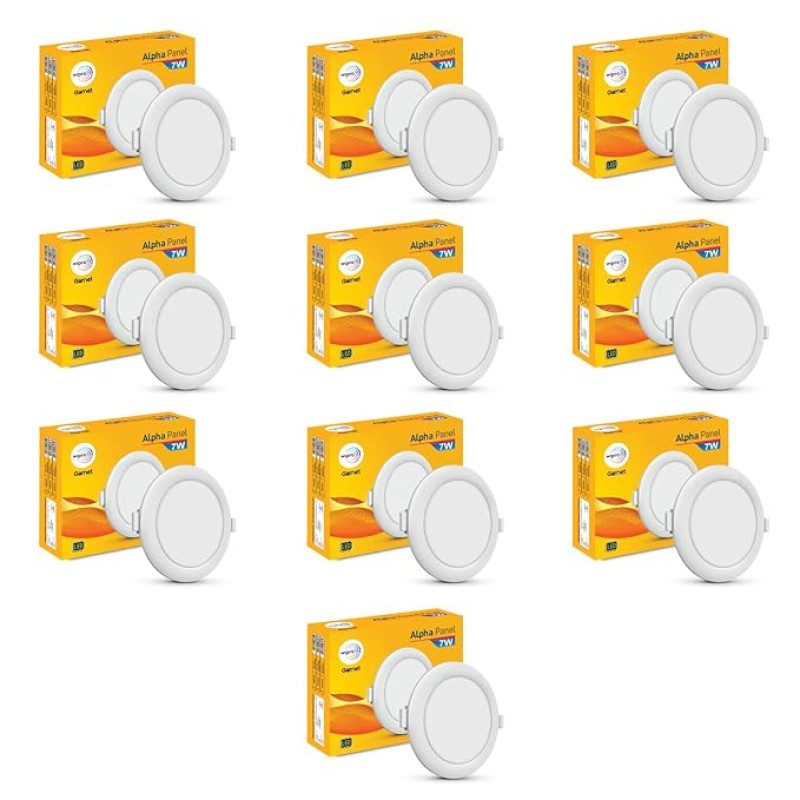 wipro Garnet 7W Round LED Alpha Panel | Neutral White Light (4000K) | Recessed Down Light for False Ceiling | Cutout - 82mm | Pack of 10