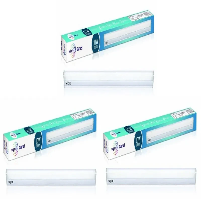 wipro Garnet 10W LED Batten for Living Room & Bedroom|Bright & Energy Efficient Tubelight for Home & Office|Cool Day Light (6500K) with 1000 lm|Tubelight for Dressing Table & Mirror|2Feet, Pack of 3