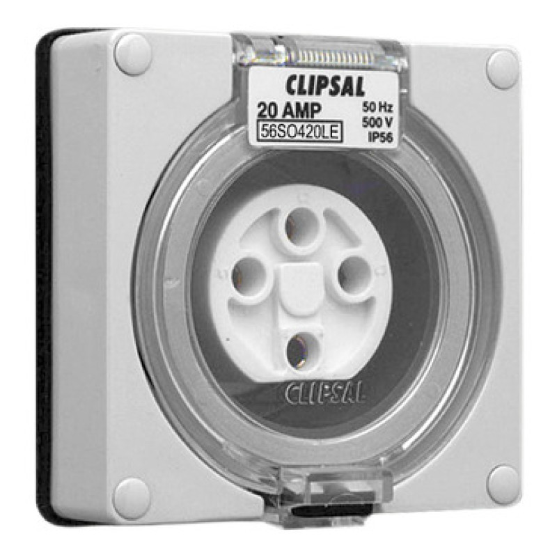 Schneider 56 Series IP 66 - 20A - 500 V - 4 Pin Round Less Enclosure Socket Outlet Surface - (56SO420LE-GY)