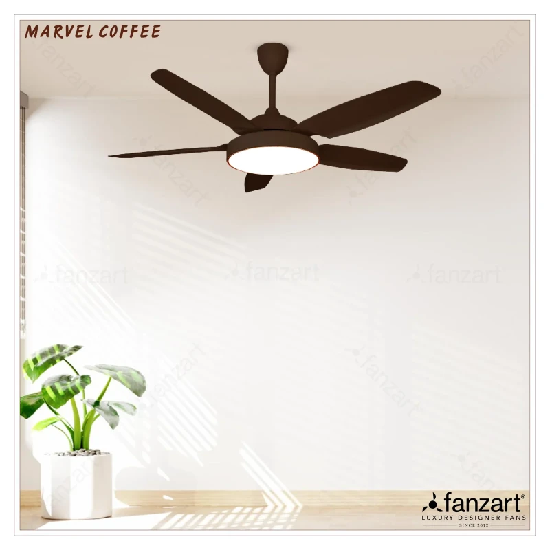 Fanzart Marvel Coffee – 54″ Simply Modern Fan with 5 ABS Blades in Matte Coffee Finish, Whisper-Quiet Technology, 36W Multi-colour LED, Remote Control
