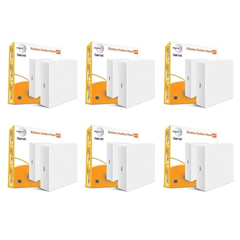 Wipro Polycarbonate Garnet 12W Rimless Square Led Surface Panel | Warm White Light (2700K) | Elegant Rimless Design for Wider Spread of Light | Surface Mounted Led Down Light for Ceiling | Pack of 6