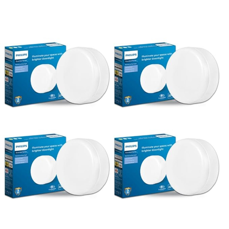 PHILIPS Rimless Full Glow 22-watt Round LED Surface Downlighter | Surface LED Downlight for Ceiling | LED Ceiling Light for Home & Hall | Cool Day Light | Pack of 4