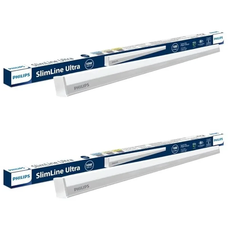 PHILIPS 10-watt LED Batten - Tubelight | Slimline Ultra Compact 2-ft LED Batten for Living Room & Bedroom | Cool Day Light, Pack of 2