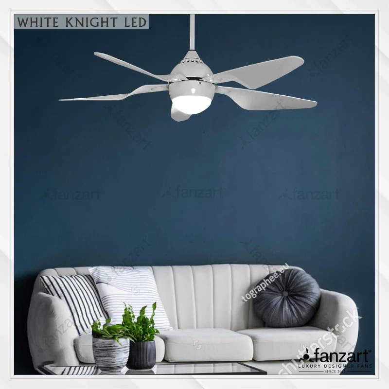 Fanzart WhiteKnight LED – 48” Modern fan with 5 x Palm Shape ABS Matte White blades and optional Remote Control Integration