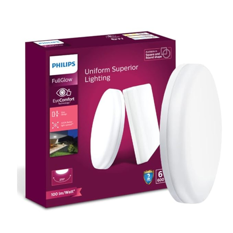 PHILIPS 6-watt Round Surface Full Glow | Surface LED Downlight for Ceiling, Warm White(Pack of 1)