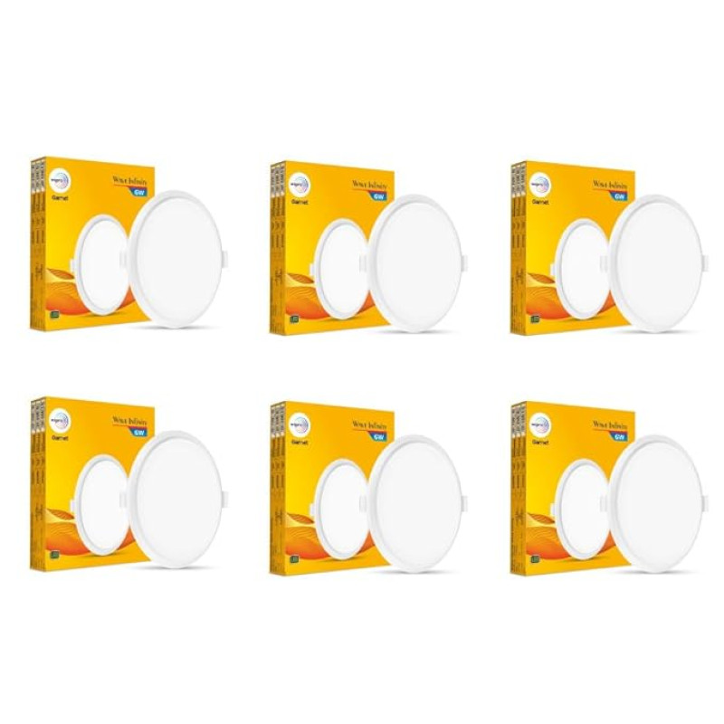 wipro Garnet 6W Round LED Wave Infinity Panel |Cool White Light (6500K)|Rimless Panel with Ultra-Slim Design | Recessed Down Light for False Ceiling |POP Ceiling Light|Cutout - 100 mm |Pack of 6