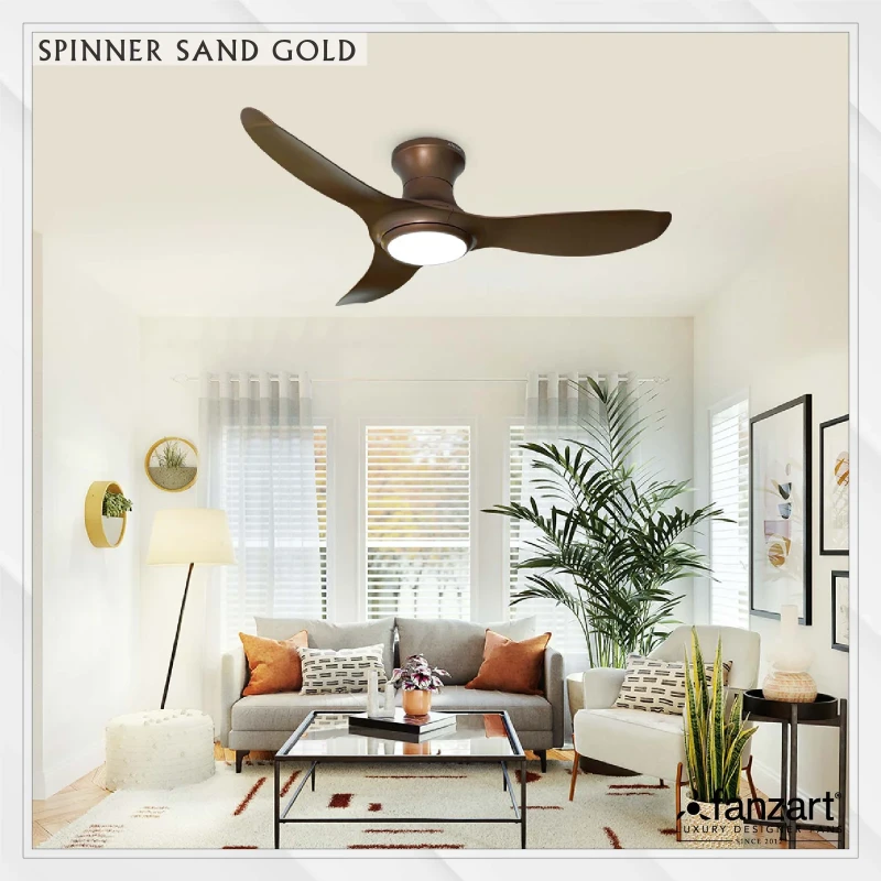 Fanzart Spinner Sand Gold – 48″ Modern fan with 3 x Sand gold ABS blades, BLDC motor, Summer-Winter Feature, Multi Coloured LED, Dimmer and Remote Control for low height ceilings