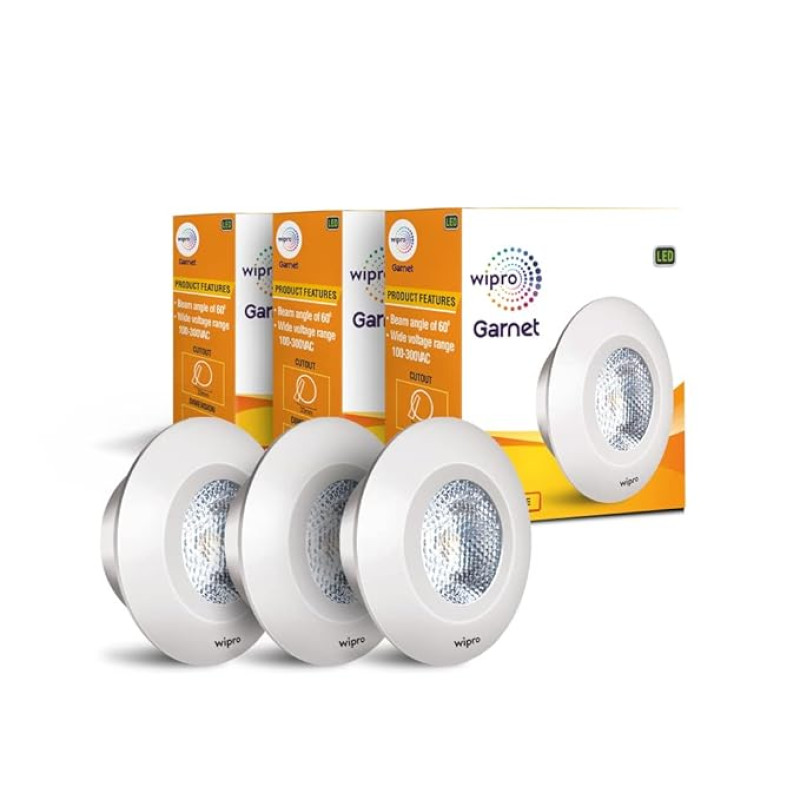 wipro Garnet 2W LED Integrated Spotlight | Blue Color | Compact Design Ceiling Spot light for Cabinets & Wardrobes| Cutout - 33mm|Pack of 6