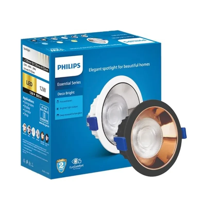 PHILIPS 12 Watt Black Rose Gold Reflector LED Ceiling COB Round Spot Light with Focused Beam | Cut Out: 102mm | Warm White, Pack of 1 (Deco Bright)