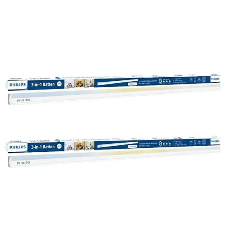 PHILIPS Compact 4ft 20-watt LED Tubelight | 3 Colors in 1 LED Batten | Scene Switch Tubelight for Home & Decoration | Color: Tunable White, Pack of 2