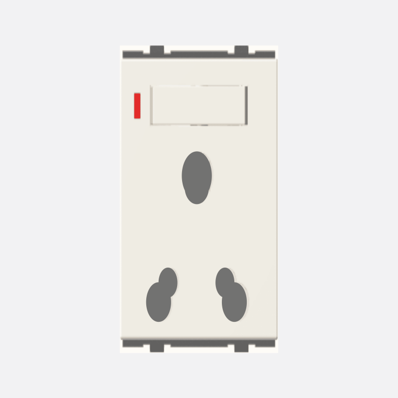 NORISYS CUBE Series Integral Socket with Switch 16A/6A 3-Pin Shuttered with indicator - 2 Module