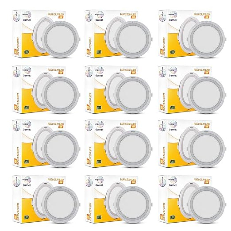 Wipro Polycarbonate Garnet 6W Round Led Wave Panel Light for Ceiling|Cool White Light (6000K)|Ultra-Slim Design|Recessed Down Light for False Ceiling|Pop Ceiling Light|Cutout - 100Mm|Pack of 12