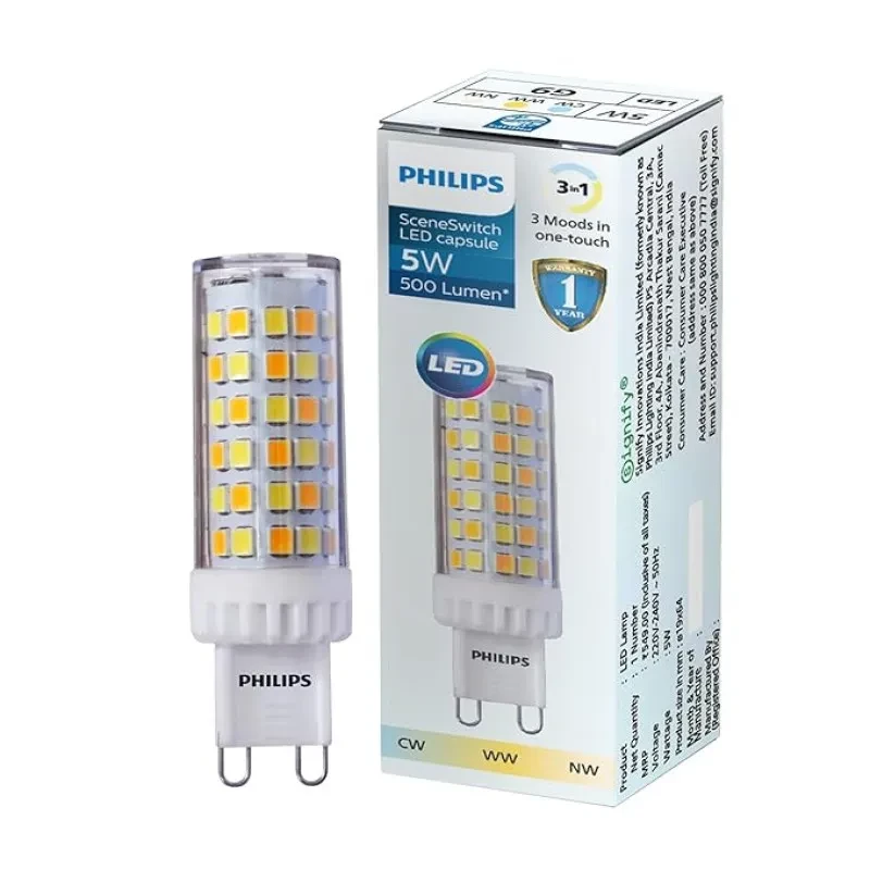 PHILIPS G9 5-Watt Scene Switch LED Bulb | G9 Decorative LED Bulb for chandelier & Pendant | Colour : Tunable White, Pack of 1