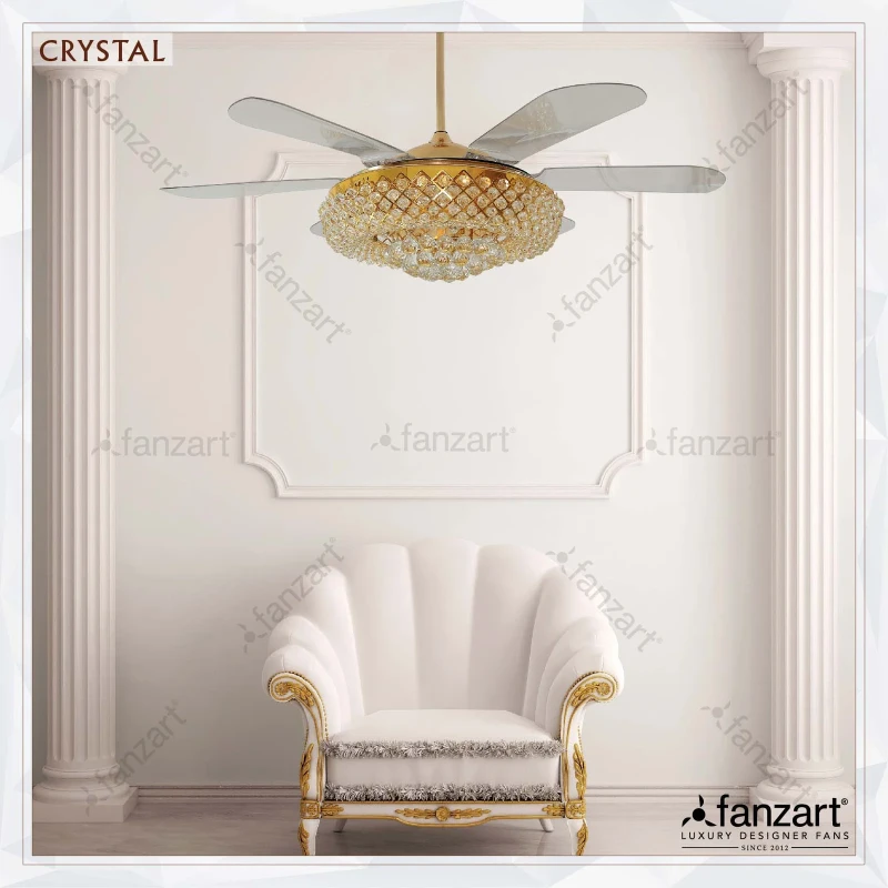 Fanzart Crystal – 56″ Crystal Fandelier ® with 6 x ABS transparent blades, LED light, and Remote Control