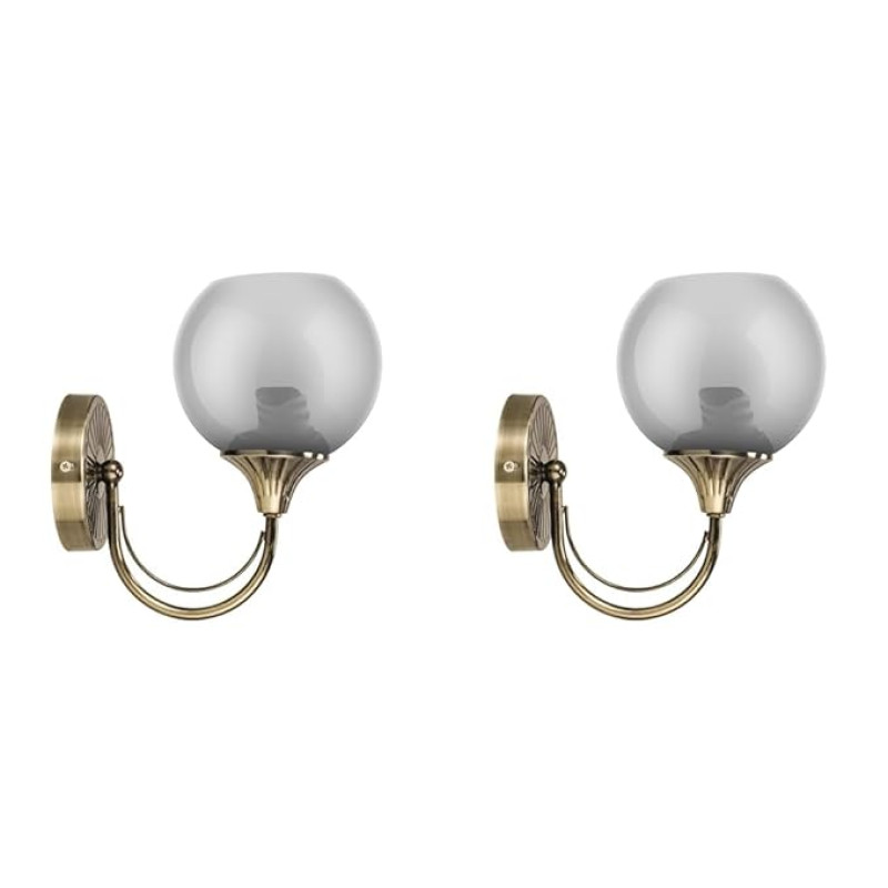wipro BeuHome Single Wall Light BW04 | Premium Indoor Decorative Light with Smokey Glass & Brush Antique Nickel Design | Surface Mounted Classic Wall Light | E27 (1H, Antique Nickel) (Pack of 2)