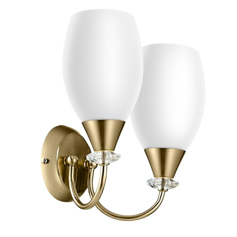 wipro BeuHome Double Wall Light BW06 | Premium Indoor Decorative Light with White Frosted Glass | Contemporary Sleek Design | Surface Mounted Classic Wall Light | E27 (2H, Brush Bronze)