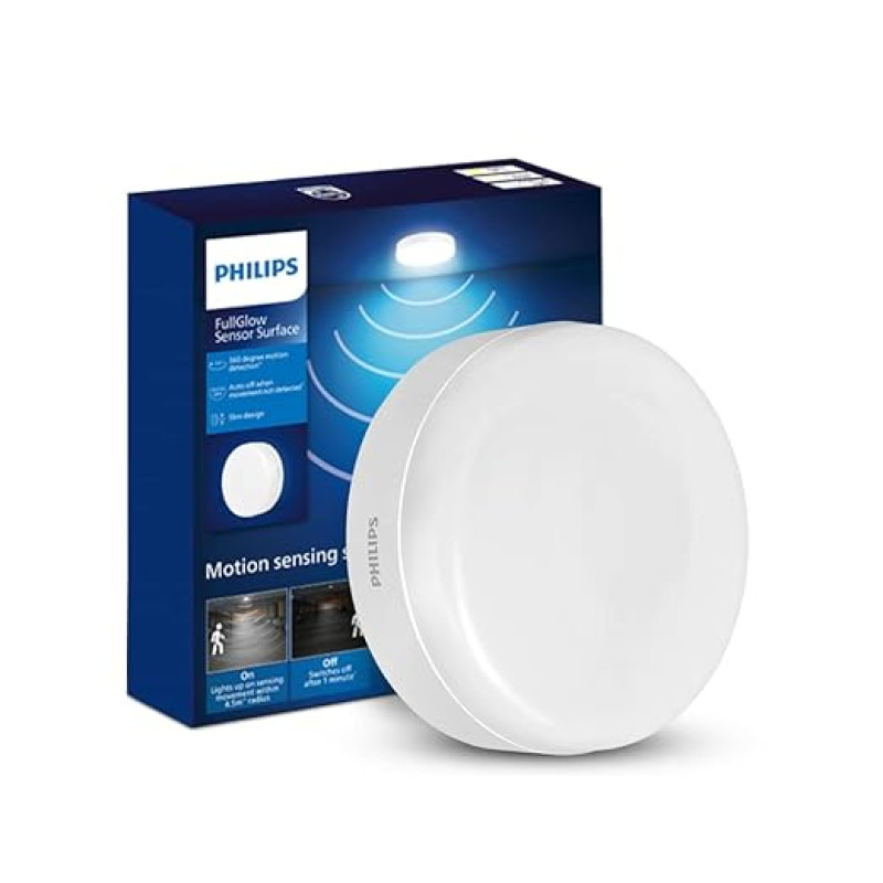 PHILIPS Full Glow Motion Sensor 15-watt Round LED Surface Downlighter | Full Glow Sensor Surface Downlight for Ceiling | LED Sensor Ceiling Light for Home & Hall | Cool Day Light,Pack of 1