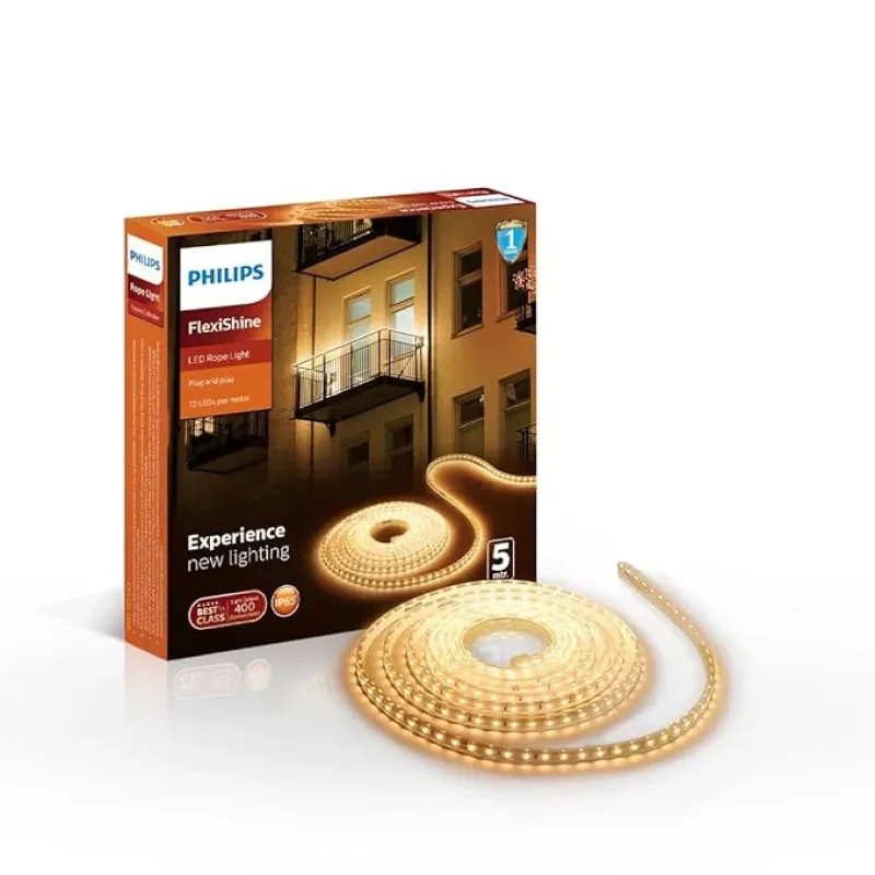 PHILIPS 5 Meter LED Rope Light | Flexishine Plug n Play Flexible Rope Light for Indoor and Outdoor Decorations | Rope Light for False Ceiling,Balcony,Diwali,Christmas | Warm White, Pack of 1