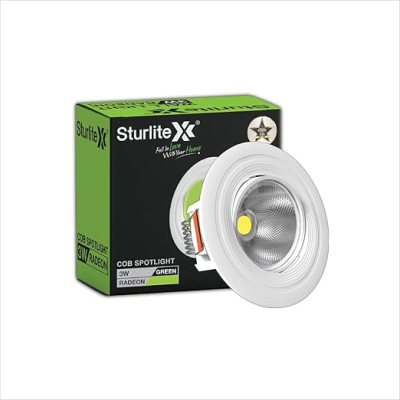 Sturlite Radeon 3W LED Spotlight| Green Light Color| 36mm-Cutout & Compact Design Ceiling Ligh| CRI Tech With High Voltage Protection Downlight - Pack of 1