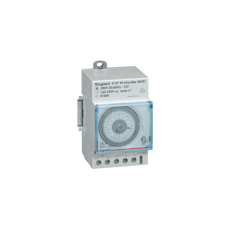 Legrand DX3 Analogue Time Switch Weekly Programme - Horizontal Changover Switch - with 100h working Reserve-Minimum Switching time: 4hrs (1M)