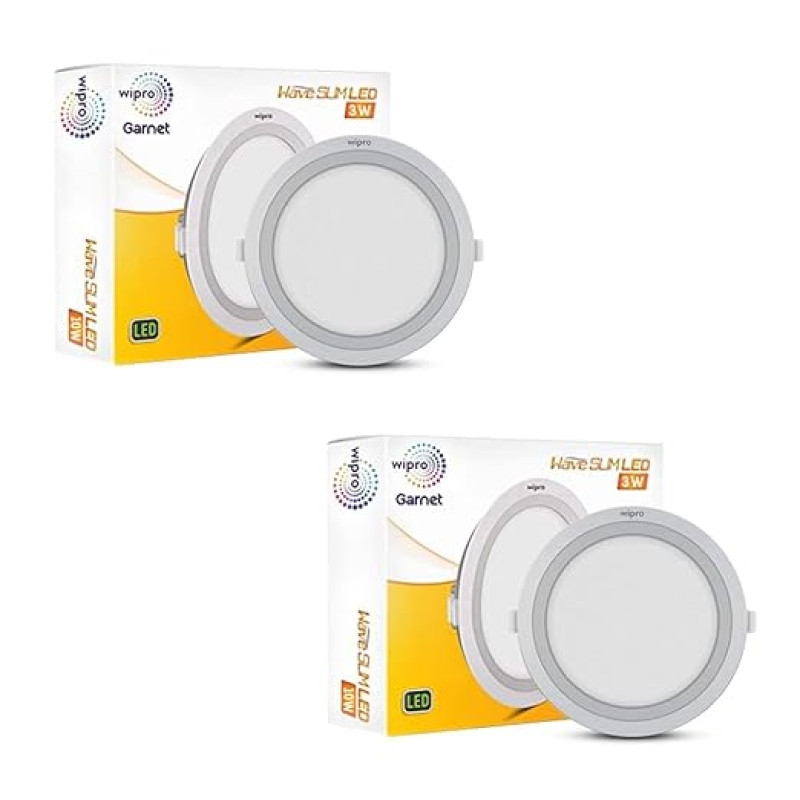 Wipro Polycarbonate Garnet 3W Round Led Wave Panel Light for Ceiling|Cool White Light (6000K)|Ultra-Slim Design|Recessed Down Light for False Ceiling|Pop Ceiling Light|Cutout-75Mm|Pack of 2