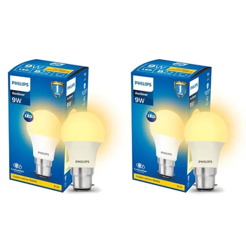 PHILIPS 9W B22 LED Warm White - Yellow Bulb, Pack of 2