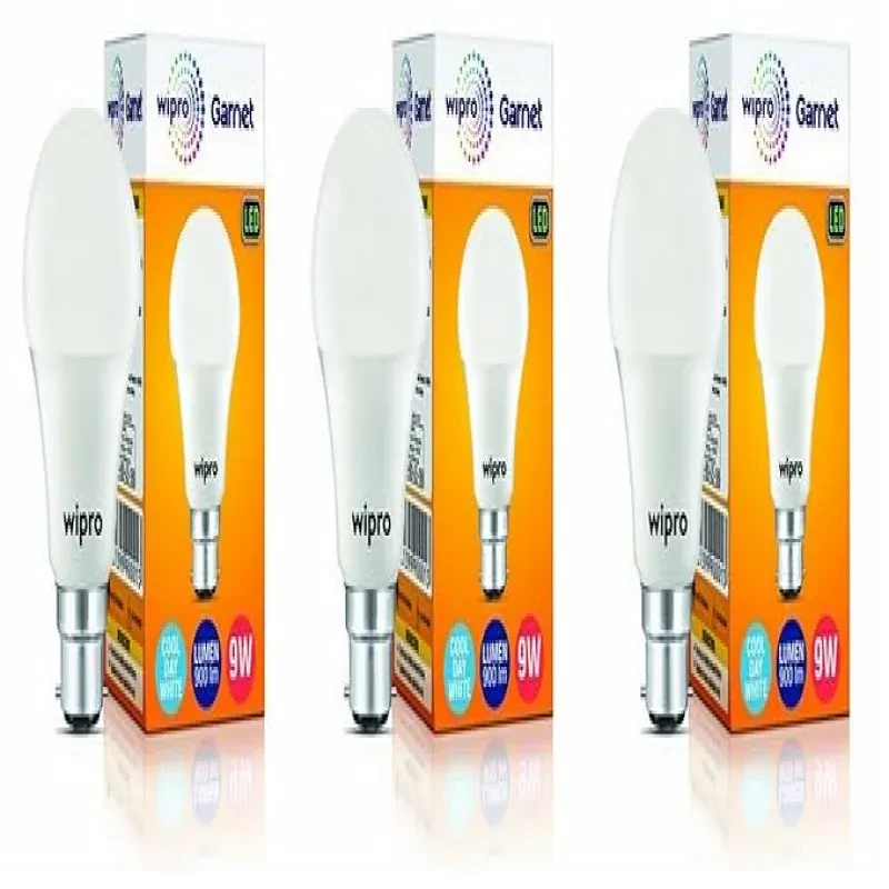 Wipro Garnet 9W LED Bulb for Home & Office |Cool Day White (6500K) | B22 Base|220 Degree Light Coverage |4Kv Surge Protection |400V High Voltage Protection |Energy Efficient | Pack of 3
