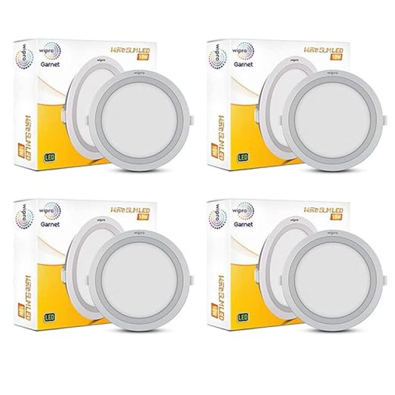 Wipro Polycarbonate Garnet 10W Round Led Wave Panel Light for Ceiling|Cool White Light (6000K)|Ultra-Slim Design|Recessed Down Light for False Ceiling|Pop Ceiling Light|Cutout - 125Mm|Pack of 4