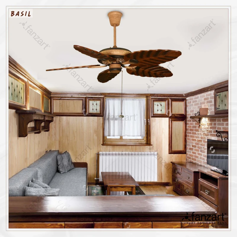 Fanzart Basil – 48″ Tropical fan with 5 x Hand Polished Natural wooden blades, Summer-Winter feature and optional Remote Integration
