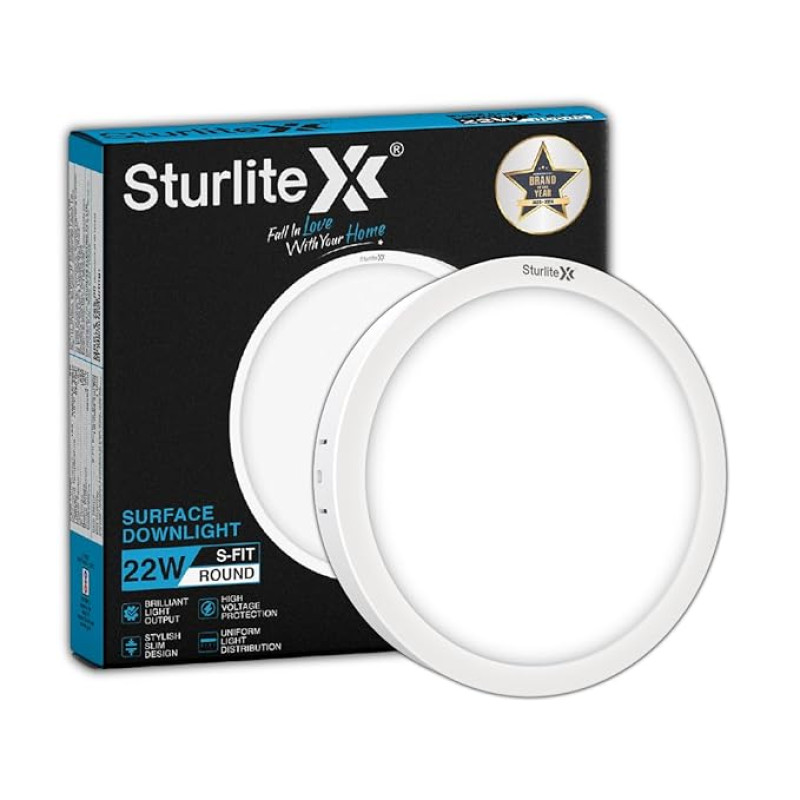 Sturlite S-FIT 22W Round LED Surface Light| 6500k Cool White Color Temperature| 1760 Lumens with CRI Tech for Accurate Color Representation - (Pack of 1)