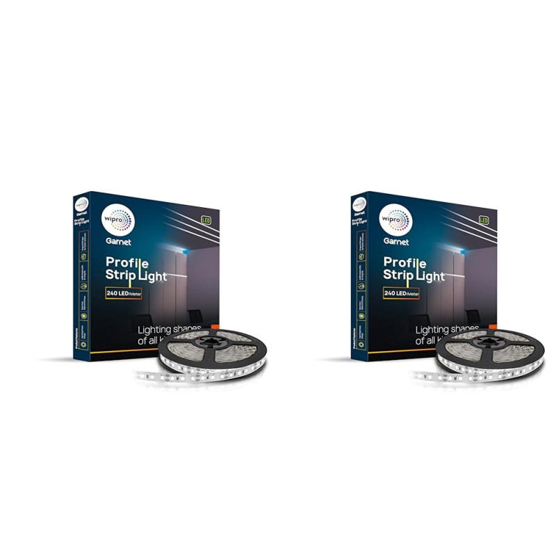 wipro Garnet 80W LED Profile Strip for Home Decoration|Neutral White, 4000K|240 LEDs/mtr|1 Meter LED Profile Strip Light for Ceiling, Wall Decoration | Pack of 2 (Driver Required Separately), Plastic