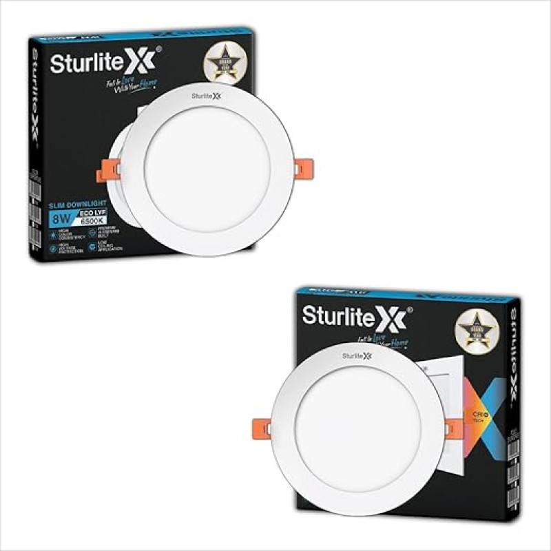 Sturlite Eco LYF 8W Round LED Downlight| Cool White Color Temperature| 640 Lumens with CRI Tech for Various Ceiling Types and Rooms - (Pack of 2)