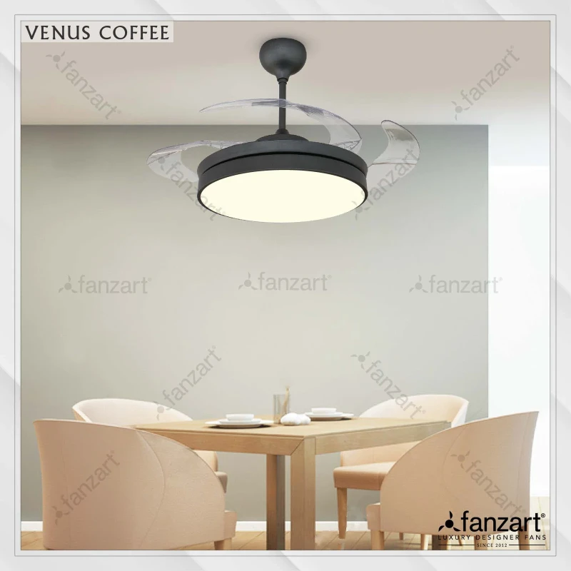 Fanzart Venus Coffee- 42″ Modern fan with 4 x Fine Acrylic transparent Retractable blades, Multi Coloured LED and Remote Control