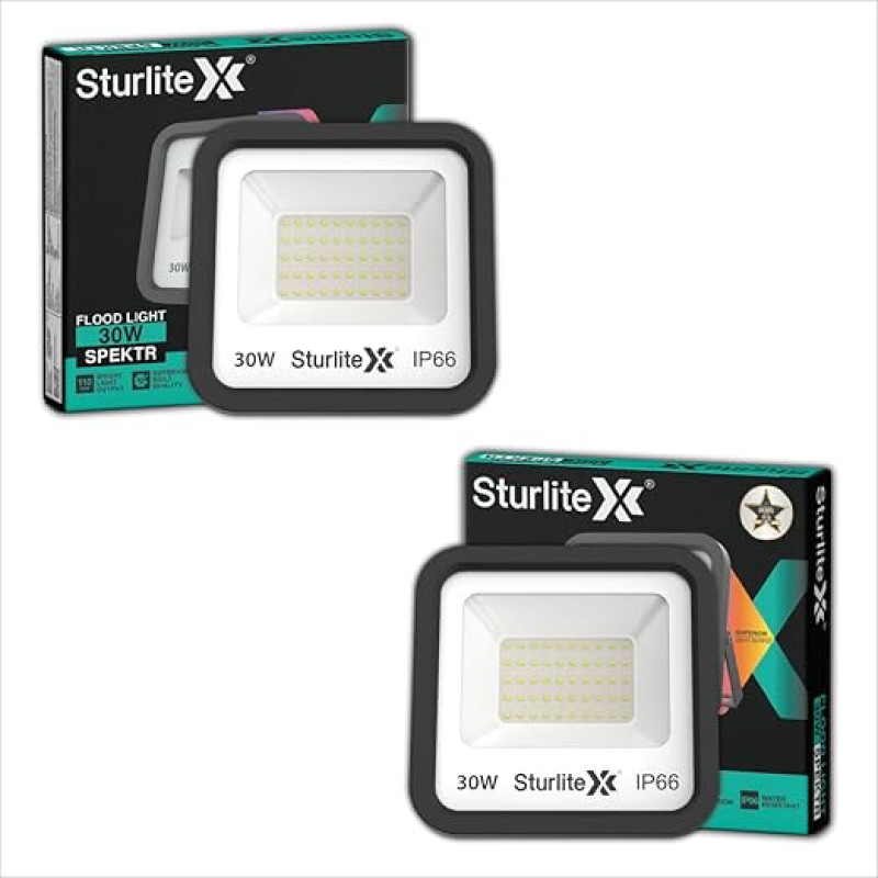 Sturlite Spektr 30 W LED Flood Light| Cool White 6500K Color Temperature LED Lamp| IP66 Waterproof Surge Protection Focus Light for Factory, Garage, Parking, Garden, Playground & Shop - (Pack of 2)
