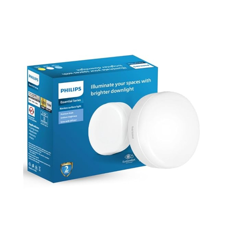 PHILIPS Rimless Full Glow 10-watt Round LED Surface Downlighter | Surface LED Downlight for Ceiling | LED Ceiling Light for Home & Hall | Natural White | Pack of 1