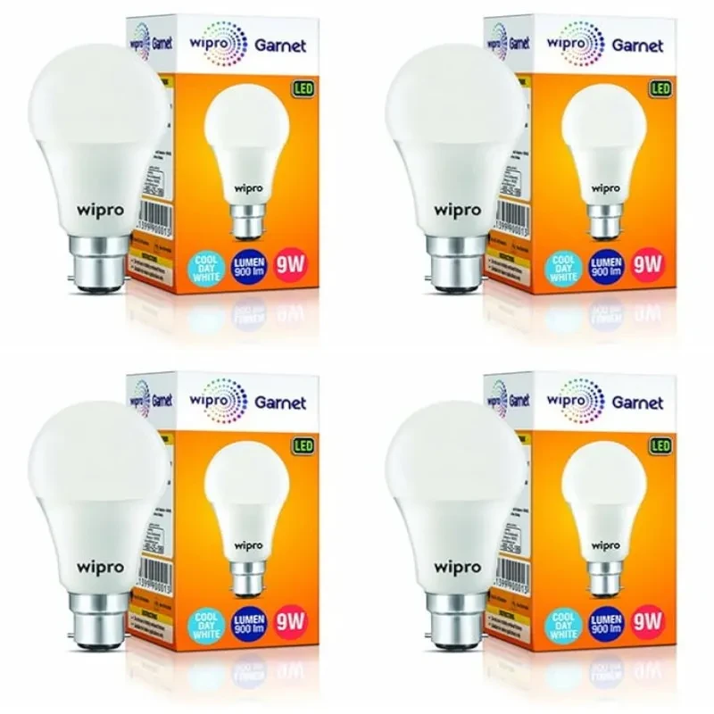 Wipro Garnet 9W LED Bulb for Home & Office |Cool Day White (6500K) | B22 Base|220 Degree Light Coverage |4Kv Surge Protection |400V High Voltage Protection |Energy Efficient | Pack of 4