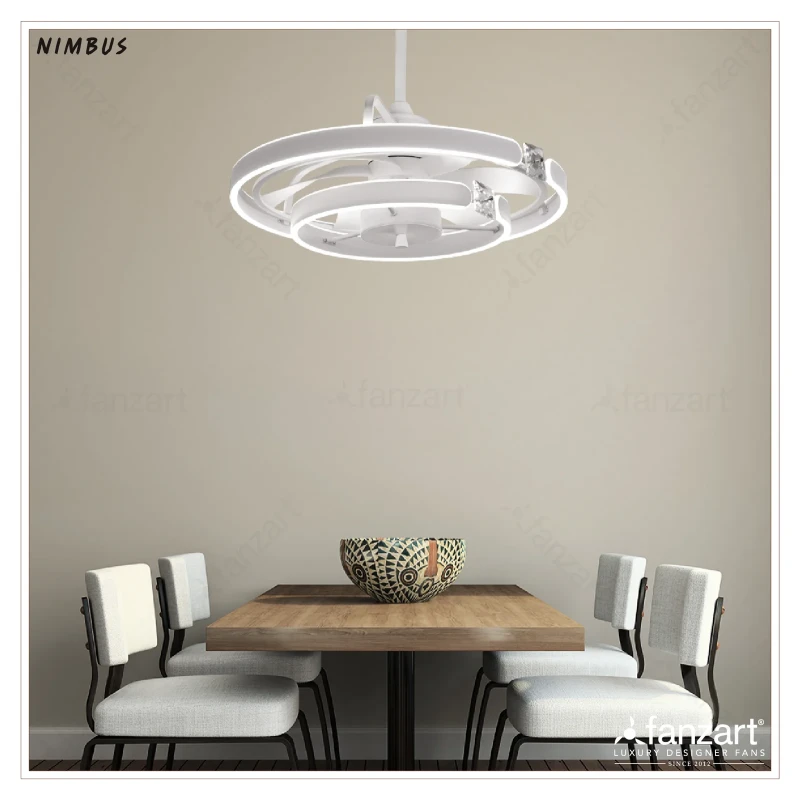 Fanzart Nimbus Matte White – 22″ Fandelier Fan with 6 High-Quality ABS Blades in  Whisper-Quiet BLDC Motor, 112W Multi-colour LED, Remote Control