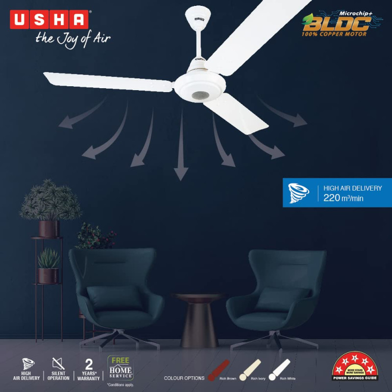 USHA Energia 32 1200mm 5 Star Ceiling fan with BLDC motor & Remote