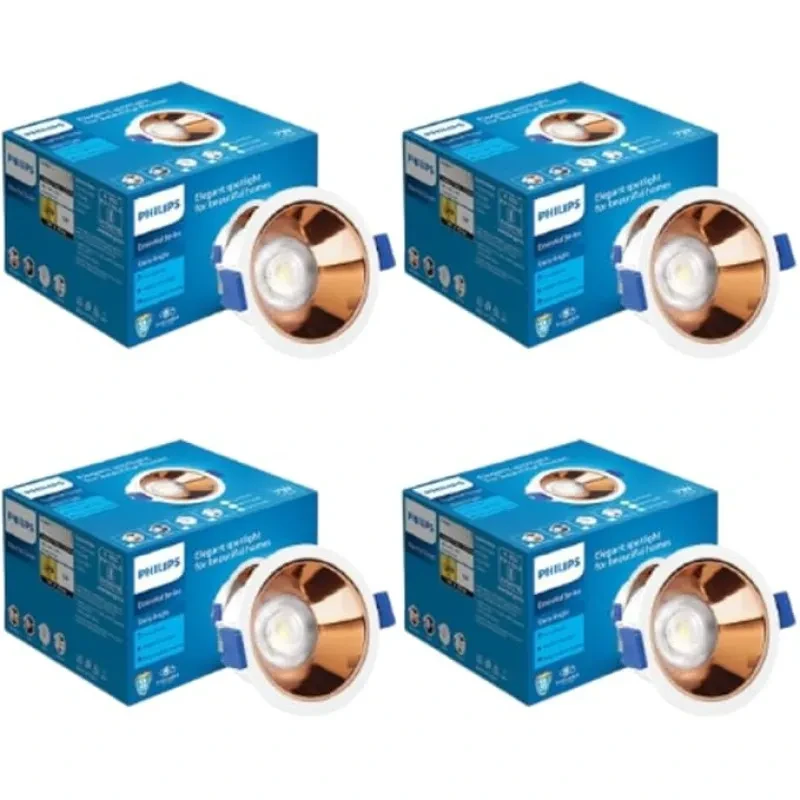 PHILIPS 7 Watt Rose Gold Reflector LED Ceiling COB Round Spot Light with Focused Beam | Cut out: 75mm | Warm White, Pack of 4 (Deco Bright)