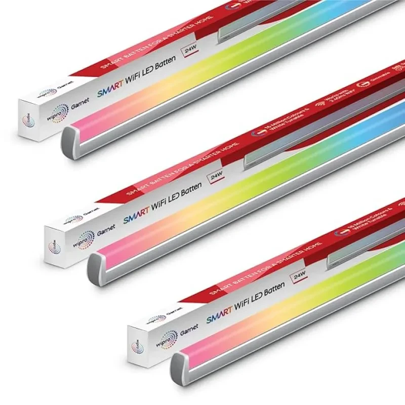 wipro Next Smart Wi-Fi 24W CCT+RGB LED Batten | 16 Million Colours | White Tunable | Dimmable |Scheduling |Scene Creation |Smart Grouping of Lights |Amazon Alexa & Google Asst. Compatible |Pack of 3