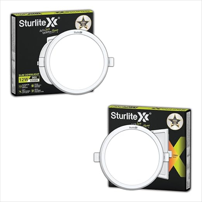 Sturlite 12W Dex Round LED Downlight| Cool White Color Temperature| 800 Lumens with CRI Tech for Various Ceiling Types and Rooms - (Pack of 2)